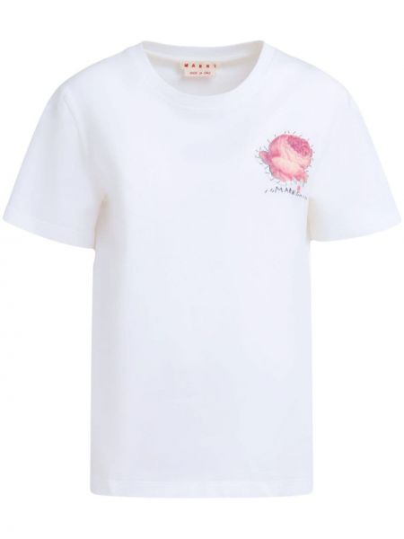 Pamučna majica s cvjetnim printom Marni bijela