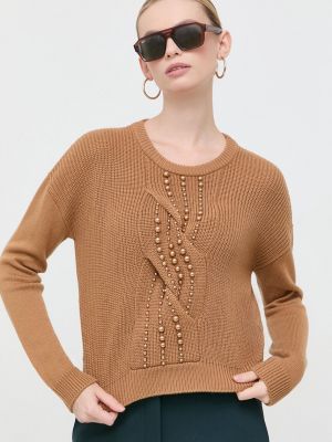 Sweter wełniany Liu Jo brązowy