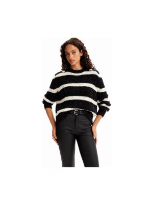 Sweter w paski oversize Desigual czarny