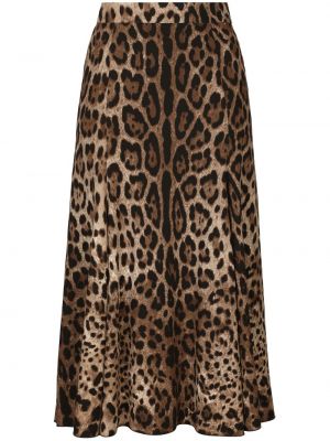 Sukňa s potlačou s leopardím vzorom Dolce & Gabbana hnedá