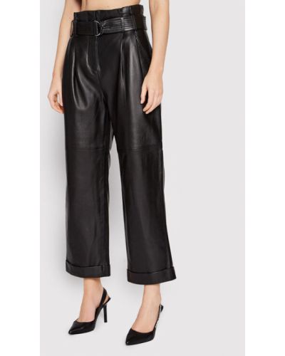 Pantaloni cu talie înaltă din piele cu croială lejeră Karl Lagerfeld negru