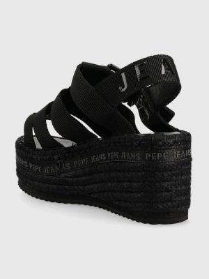 Sandály na klínovém podpatku Pepe Jeans černé