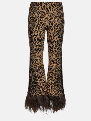 Ravne hlače s perjem s potiskom z leopardjim vzorcem Valentino rjava