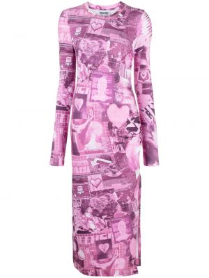 Sukienka dopasowana z nadrukiem Moschino różowa