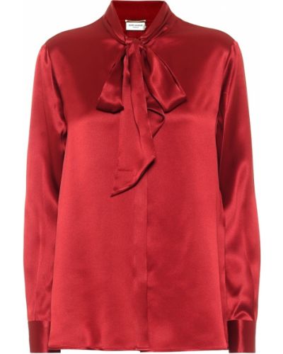 Копринена сатенена блуза Saint Laurent червено