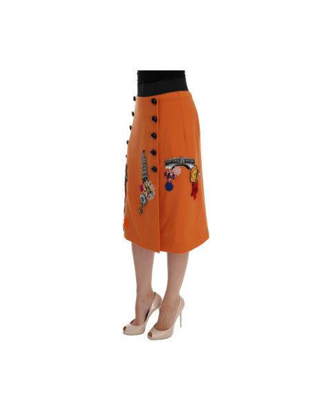 Falda midi con lentejuelas de lana de cristal Dolce & Gabbana naranja