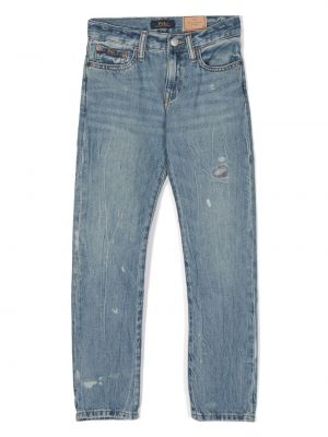 Straight leg-jeans med sliten för tjejer Ralph Lauren Kids blå