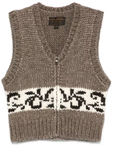 Vest med print i jacquard stof Filson brun