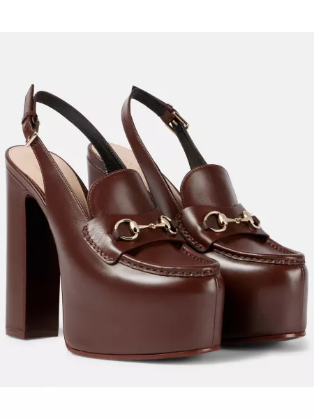 Platå pumps i läder med slingback Gucci brun