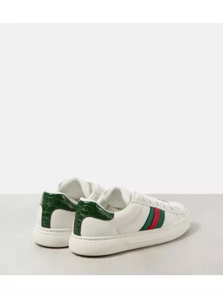 Çizgili deri sneaker Gucci Ace beyaz