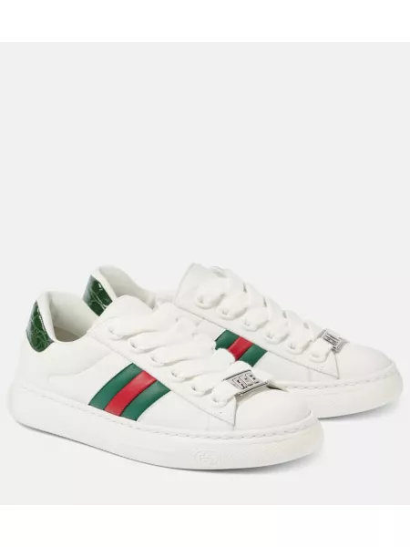 Çizgili deri sneaker Gucci Ace beyaz