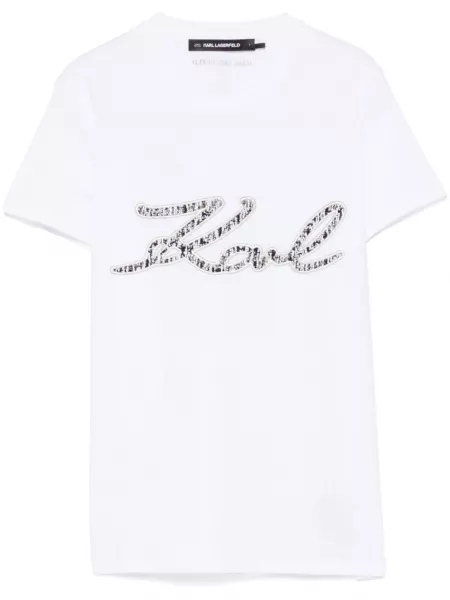 T-shirt med broderier Karl Lagerfeld hvid