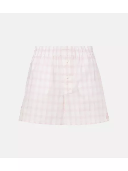 Shorts i bomull med mönster i rutigt Loewe rosa