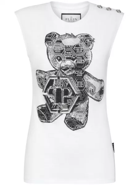 Strassit puuvilla tank top Philipp Plein valkoinen