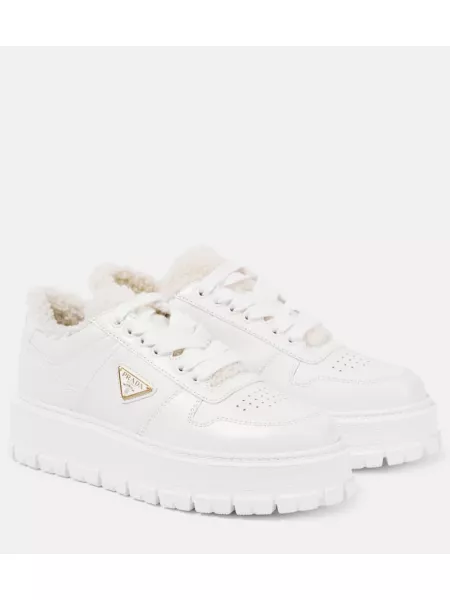 Læder sneakers med plateau Prada hvid