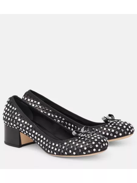 Skinn pumps med rhinestones Rene Caovilla svart