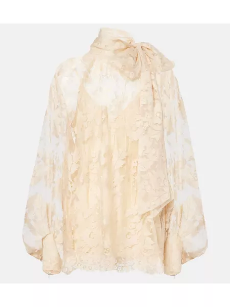 Bomull bluse med blonder Zimmermann beige